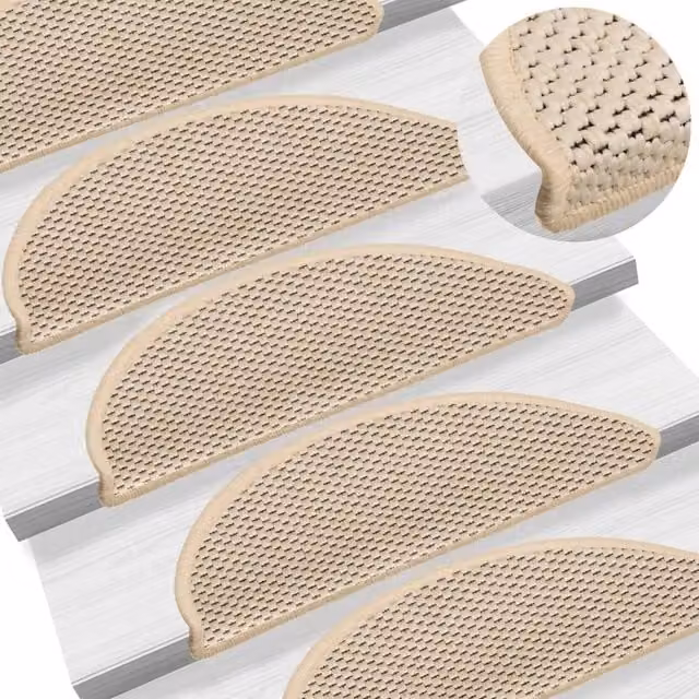 Berkfield Home Self-adhesive Sisal-Look Stair Mats, 15 Pieces, Beige, W/D/H: 56 x 17 x 3 cm – 1