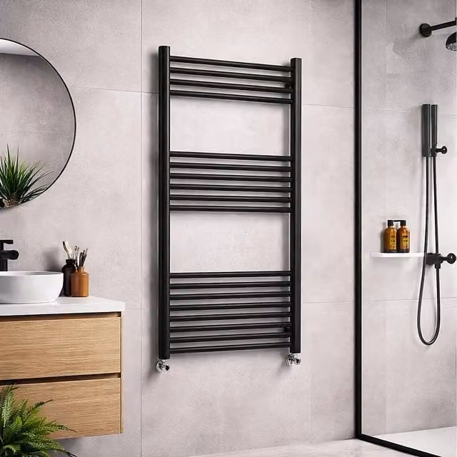 Lux Heat Black Ladder Towel Radiator, H 100 cm x W 60 cm