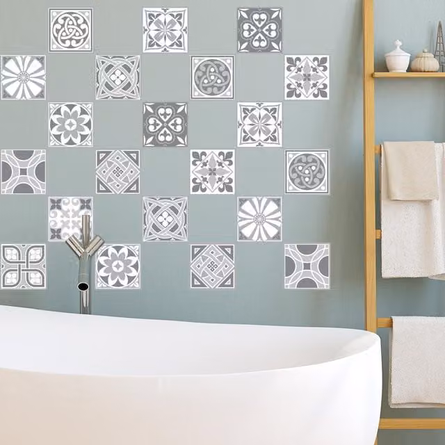 Walplus Grey Wall Tile Stickers, 96 Pieces, 10 x 10 cm