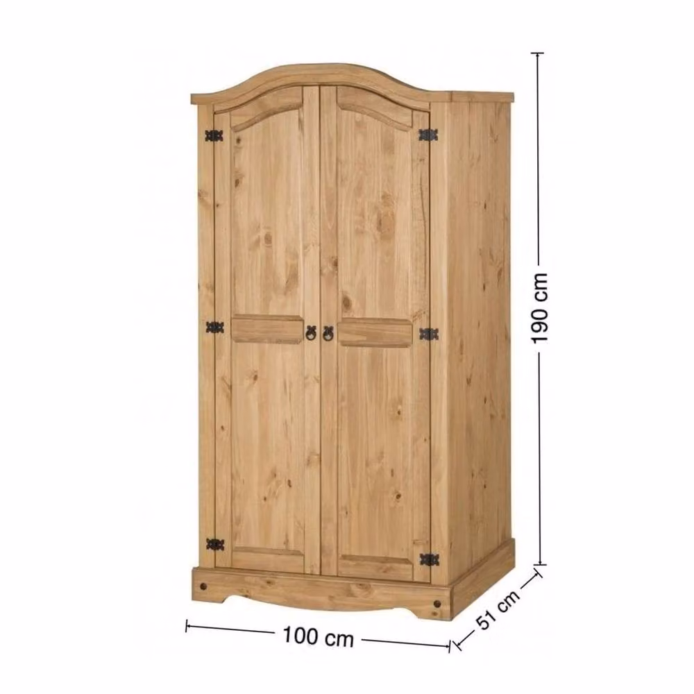 FORGEVIO Corona 2 Door Arch Top Solid Pine Wood Wardrobe in Brown, H 190 cm x W 100 cm x D 51 cm – 2