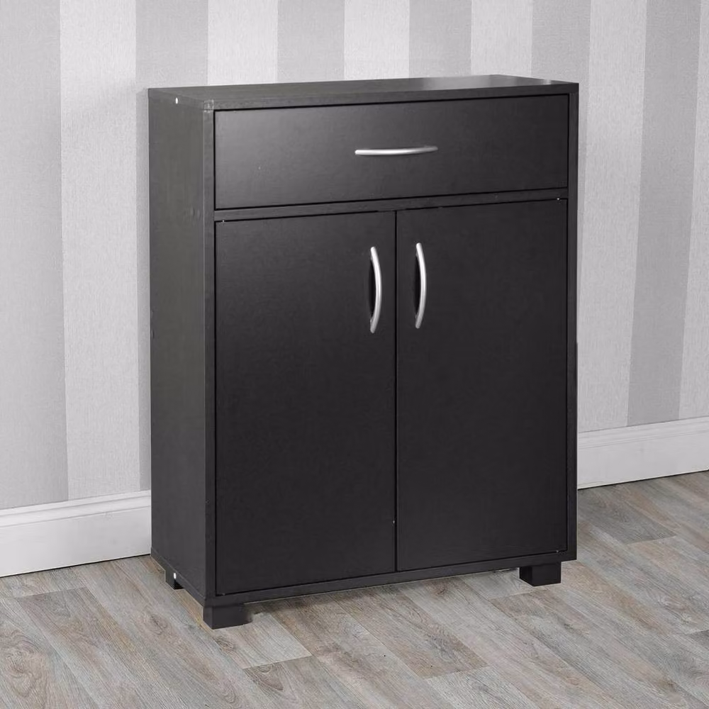 PAWNORA Modern Black Wooden Storage Cabinet with Hinged Doors and Internal Shelves – 3