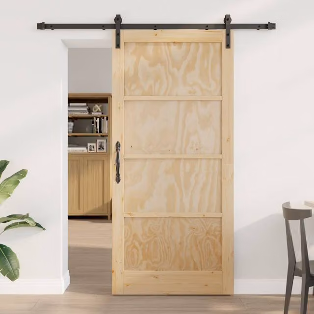 Berkfield Home Minimalist Solid Pine Sliding Door with Hardware Set in Beige, W: 93 cm, H: 202 cm