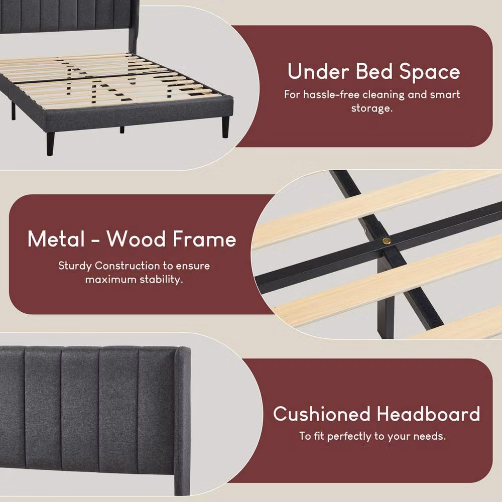 Vida Designs Vianna Fabric Bed Frame in Dark Grey, Single – 6