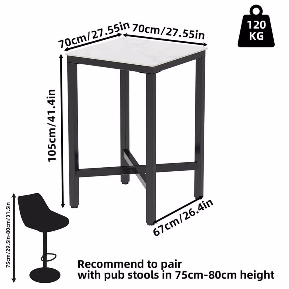Nordara Real Marble Bar Table in White, Black and Multicolour, H 105 x W 70 x D 70 cm – 2