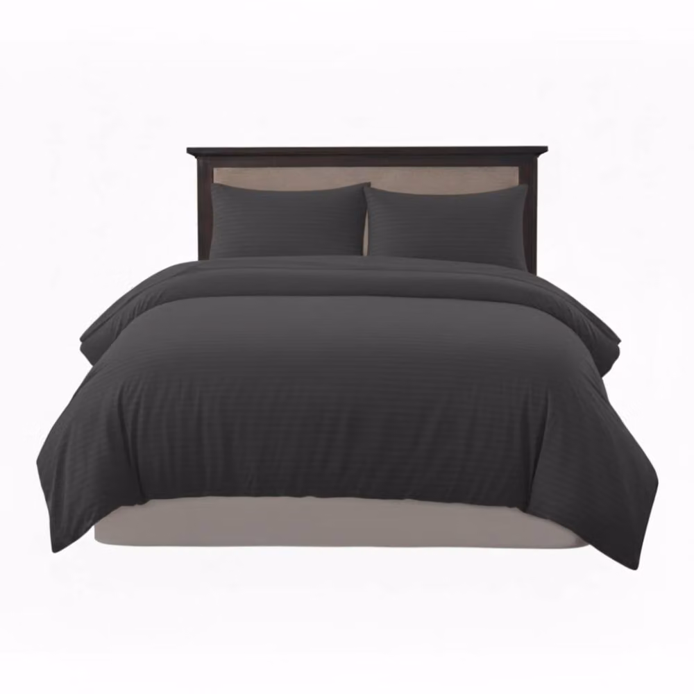 Snug City Grey Embossed Stripe Microfibre Duvet Cover and Pillowcase Set, W: 140 cm, H: 200 cm – 2