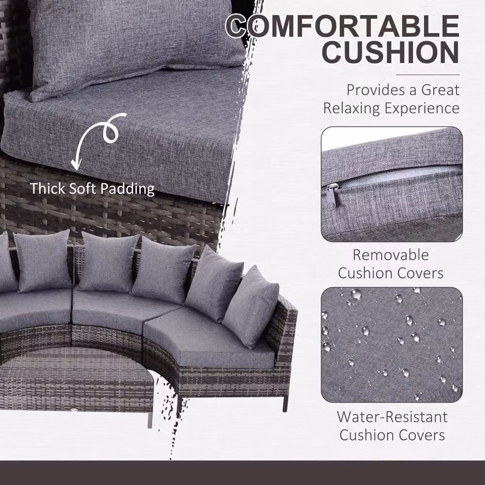 Wyld Haus Reka Grey 5 Piece Half Round Outdoor Rattan Sofa Set with Coffee Table – 4