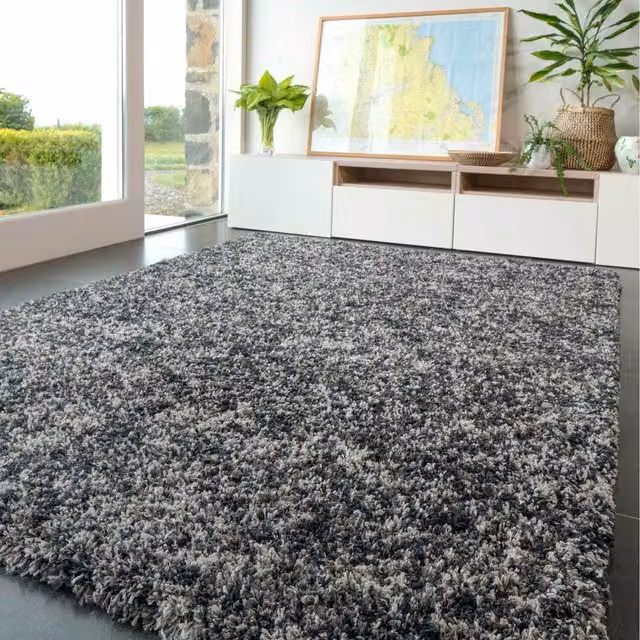 The Rug House Mottled Shaggy Rectangular Rug in Grey and Multicolour, W: 170 cm, D: 120 cm