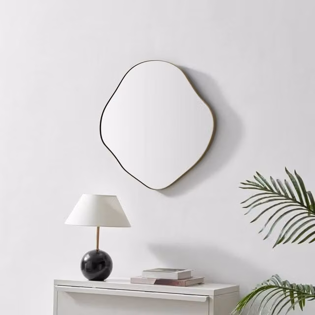FurnitureboxUK Vita Gold Metal Pebble Shape Wall Mirror, W: 60 cm, H: 60 cm