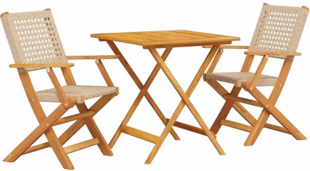 Berkfield Home 3 Piece Bistro Set in Beige Poly Rattan and Acacia Wood – 1
