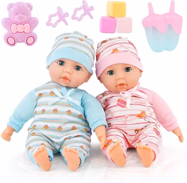 BiBi Doll Twin Baby Dolls Set in Pink and Blue