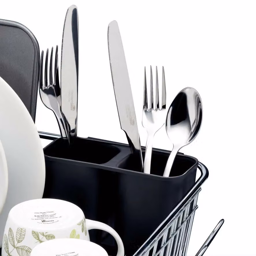 KitchenCraft Silver Dish Drainer Rack with Drip Tray and Cutlery Holder, W: 42 cm, D: 15.5 cm, H: 15.5 cm – 7