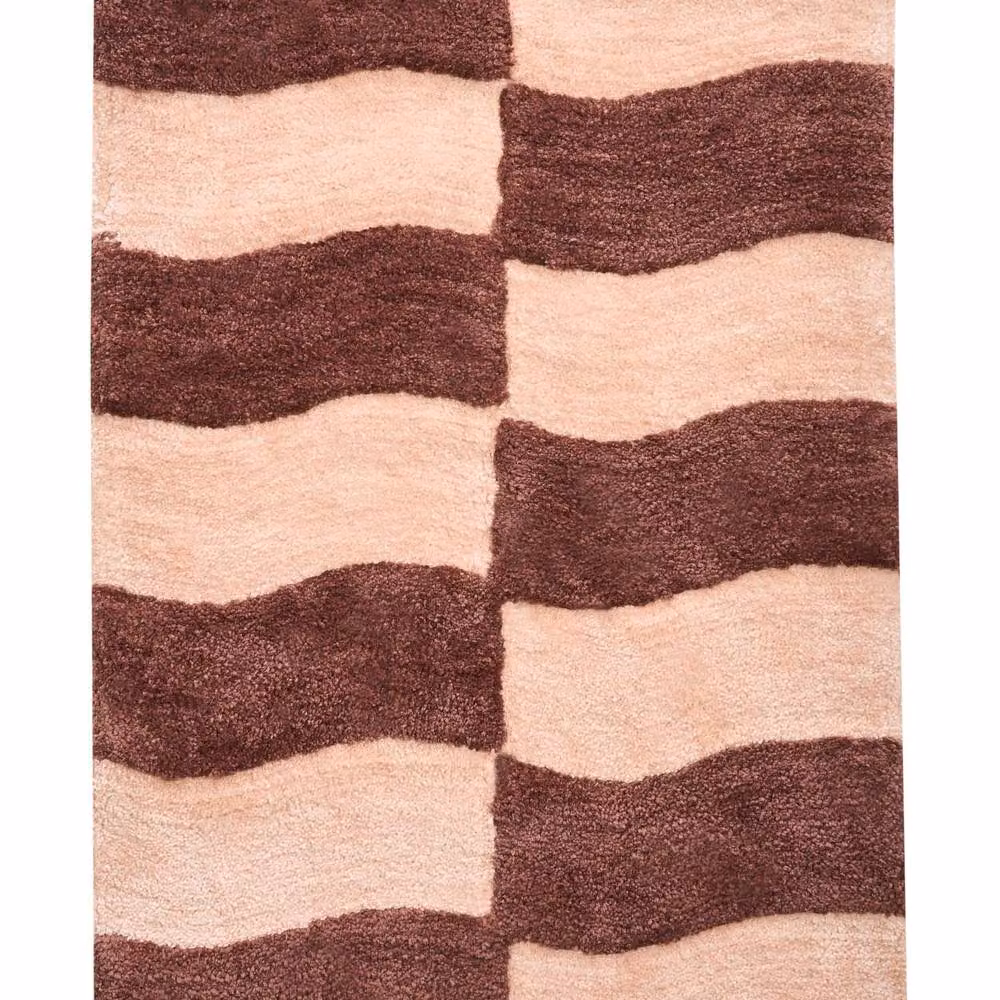 Wyld and Coco Cotton Geometric Plush Bath Mat in Beige and Brown, W: 60 cm, D: 90 cm – 2