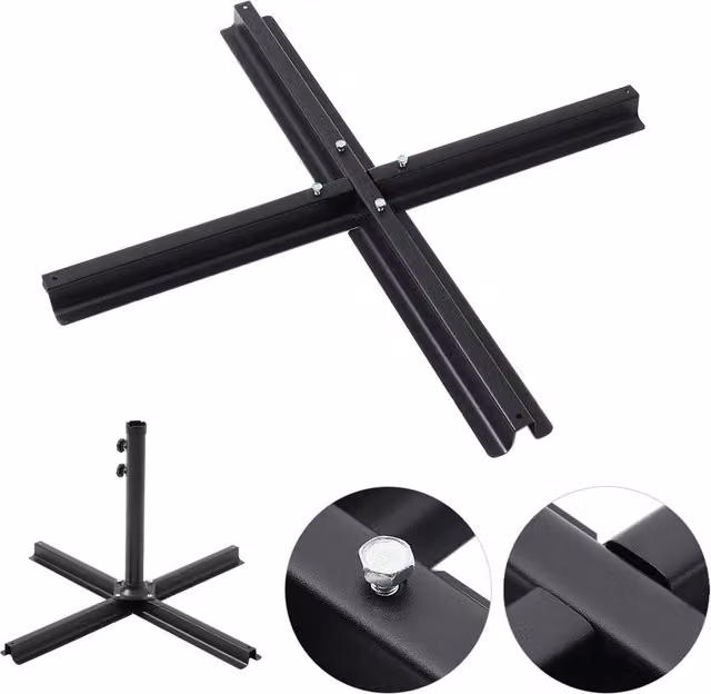 Kidkid Black Metal Free Standing Parasol Cross Base for Garden and Terrace