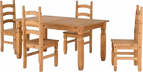 Seconique Corona Rustic Waxed Pine Dining Set with 152cm Rectangular Table and 4 Chairs in Brown – 3