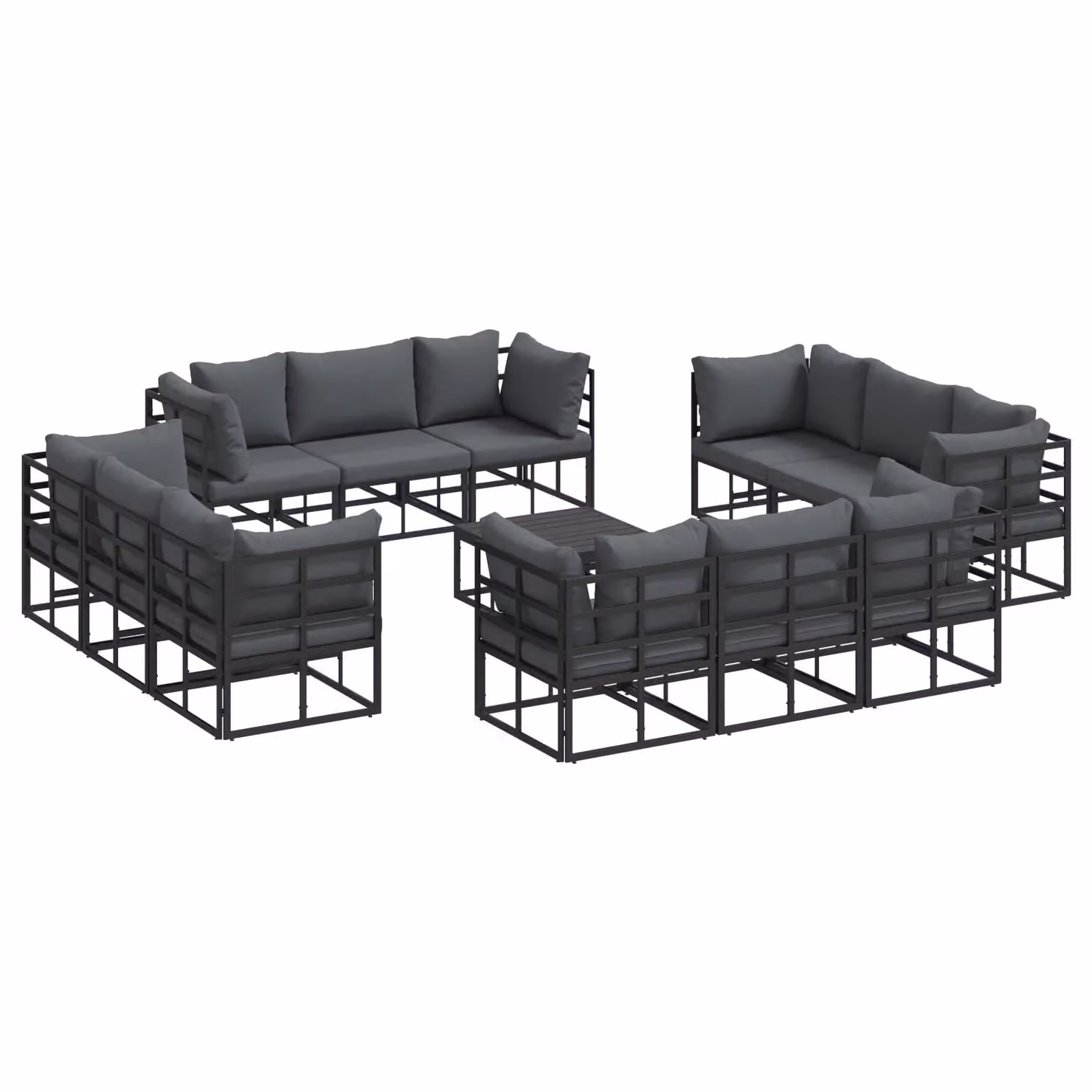Berkfield Home 13 Piece U-Shape Garden Sofa Set in Black with Powder Coated Aluminium Frame and Upholstered Cushions, W/D/H: 70 x 70 x 32 cm – 2