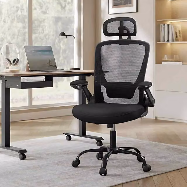 The Bazaarist Ergonomic Mesh Office Chair with Headrest in Jet Black – 1