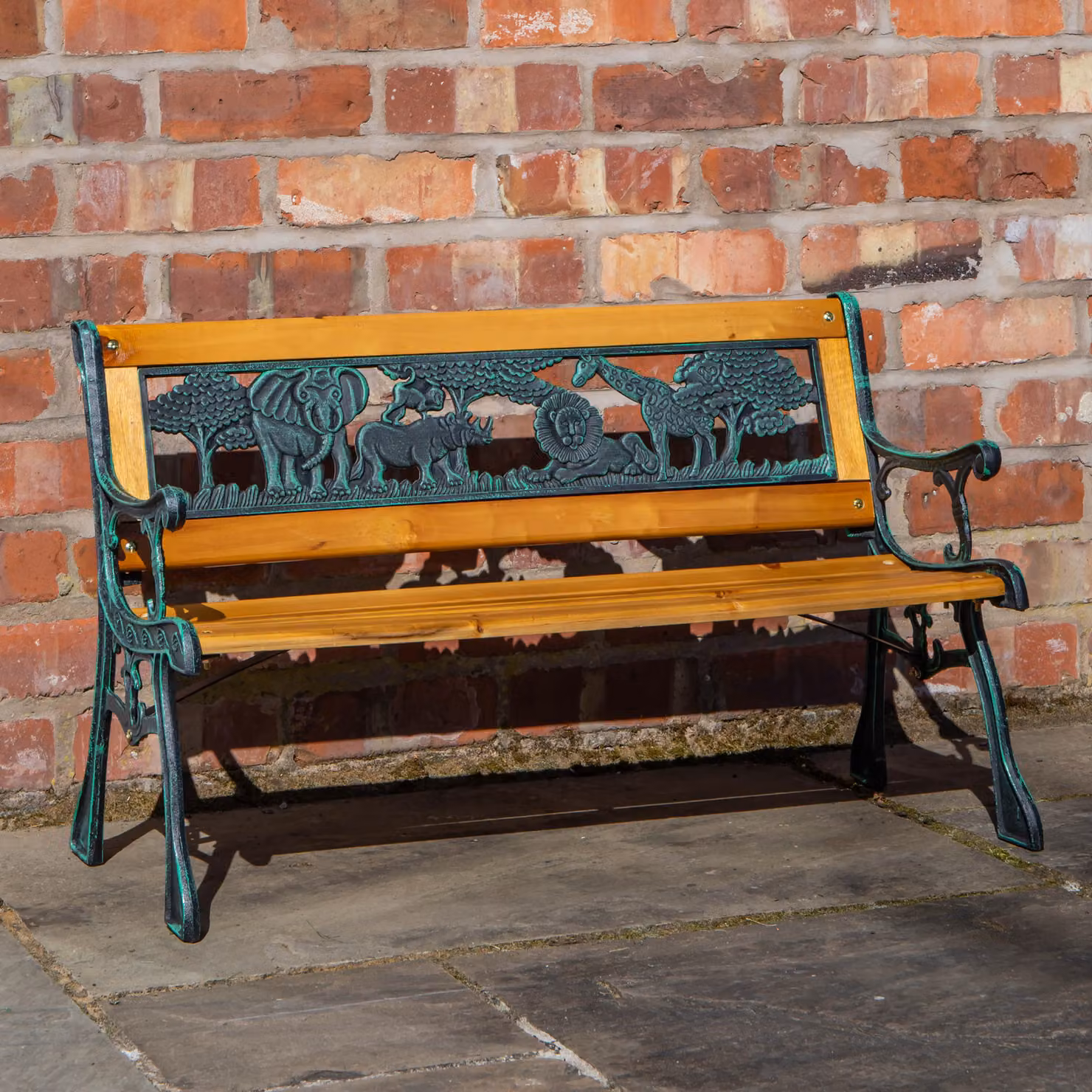 Samuel Alexander Kids 2 Seater Wooden and Cast Iron Garden Bench with Animal Design in Brown – 2