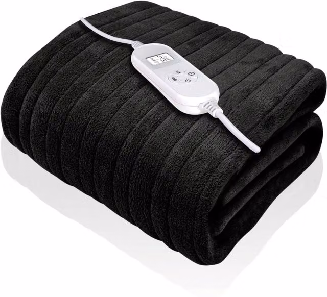 Dreamcatcher Deluxe Electric Heated Double Throw Blanket in Black with Fleece Finish and Timer
