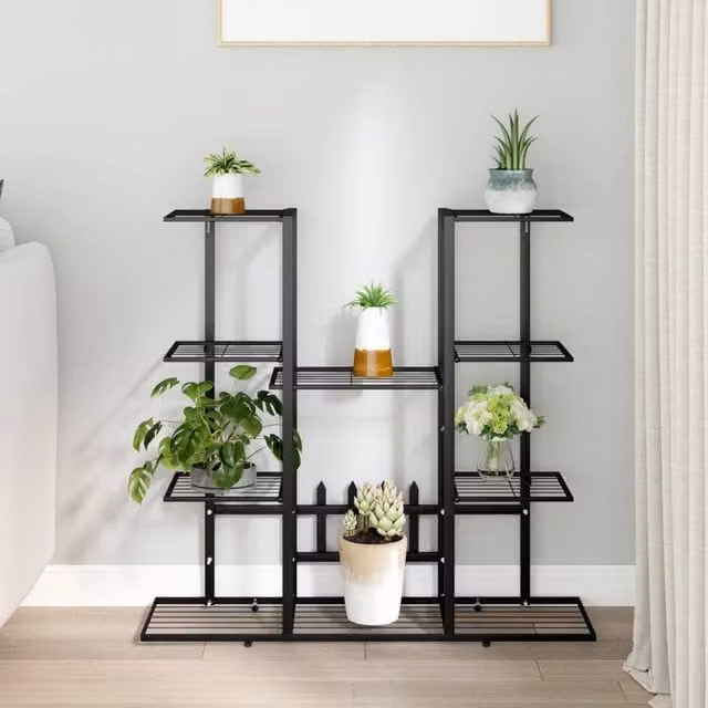 Berkfield Home Black Metal Flower Stand, W/D/H: 94.5 x 25 x 89 cm