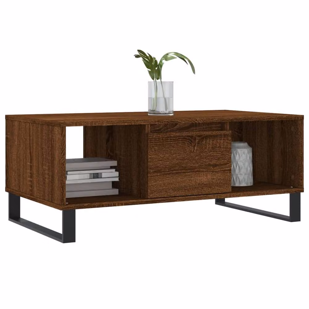 Berkfield Home Modern Rectangular Coffee Table in Brown Oak, W/D/H: 90 x 50 x 36.5 cm – 3