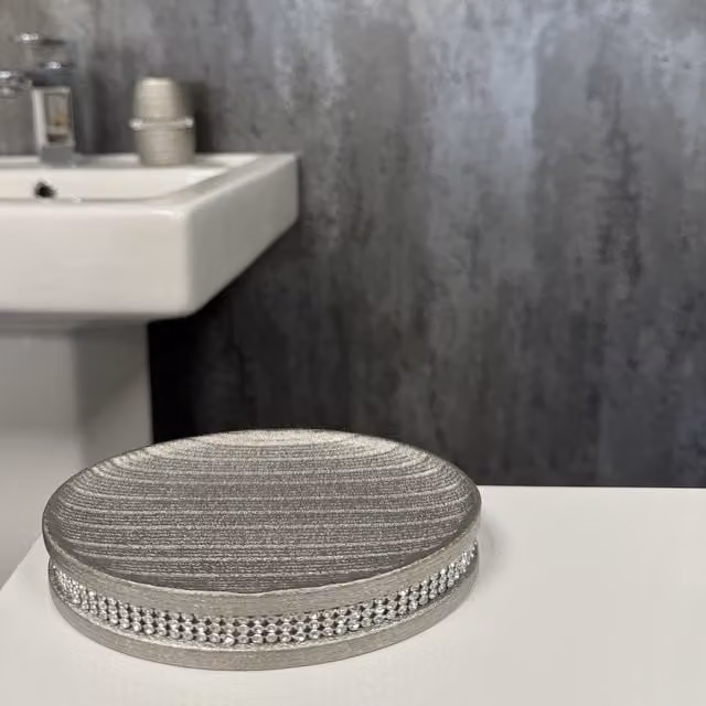Showerdrape Pzazz Silver Diamante Bathroom Sink Soap Dish – 1