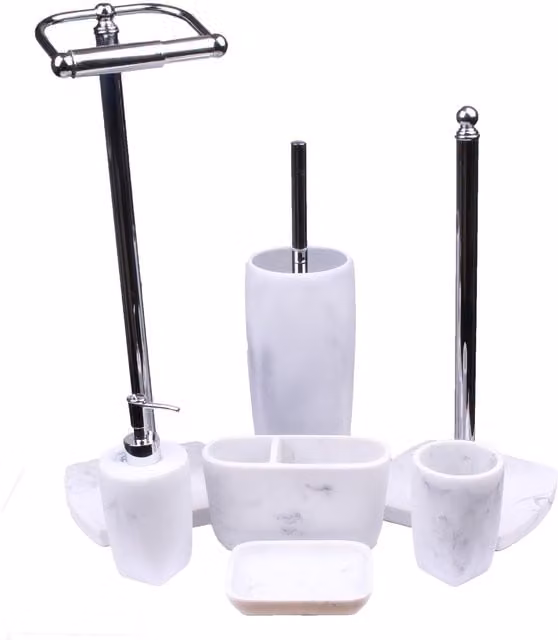 Showerdrape Octavia 7 Piece White Marble and Chrome Bathroom Accessory Set – 1