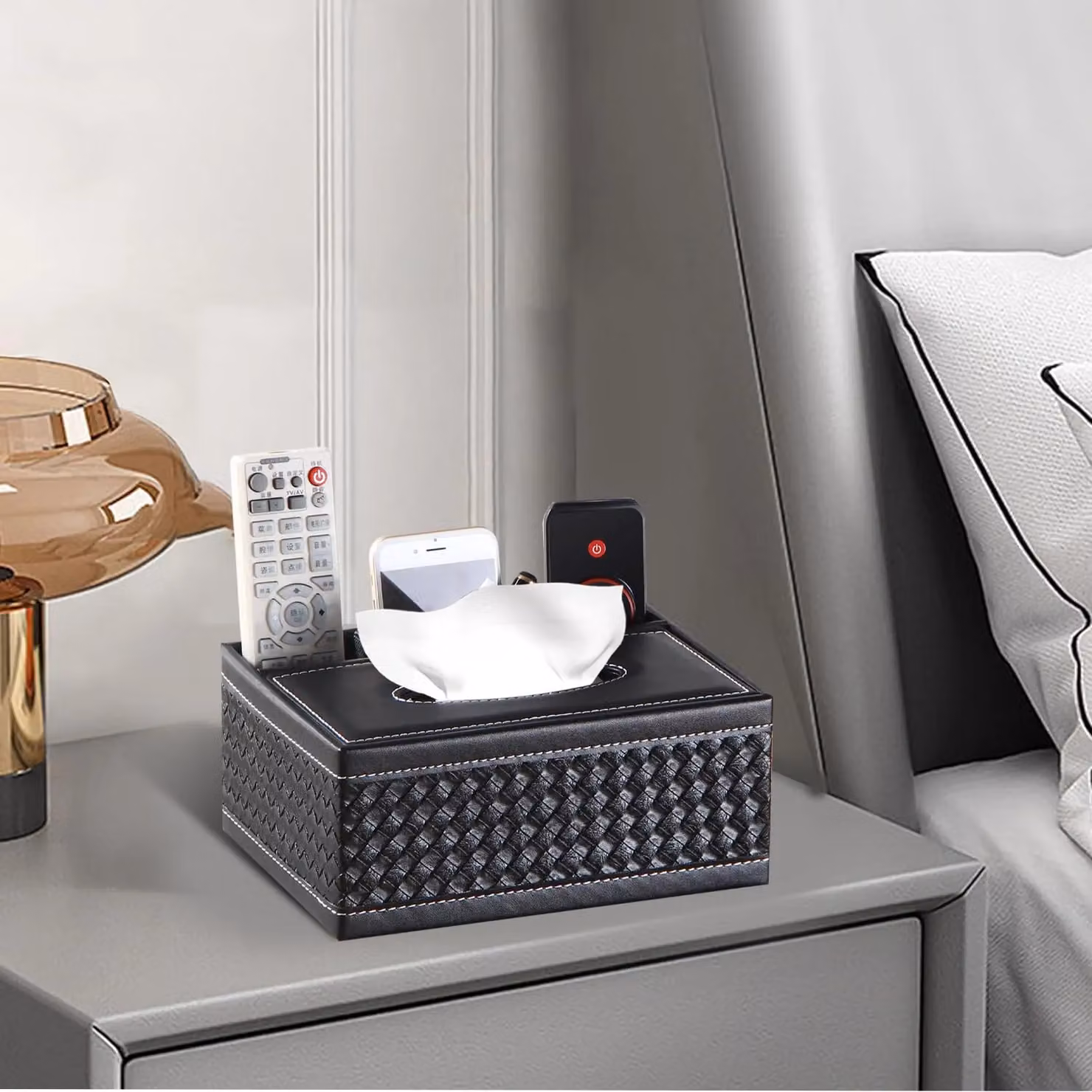 Smartbies Leather Multifunctional Tissue Box Organizer in Black, W: 16.5 cm, D: 9.5 cm, H: 16.5 cm – 4