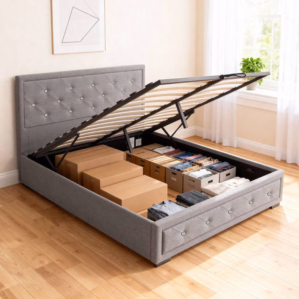 Comfy Living Ltd Grey Fabric Ottoman Bed Frame with Lift Up Base, W/D/H: 140 x 200 cm – 7