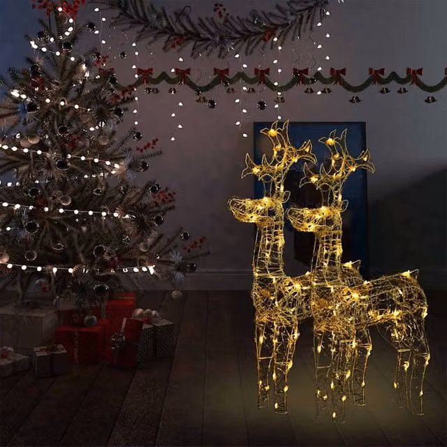 Berkfield Home Reindeer Christmas Decorations, 2 Piece Gold and Multicolour Acrylic Set, W/D/H: 60 x 16 x 100 cm