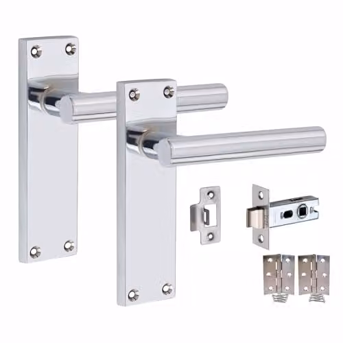 Golden Grace Straight T-Bar Door Handle Latch Set in Polished Chrome