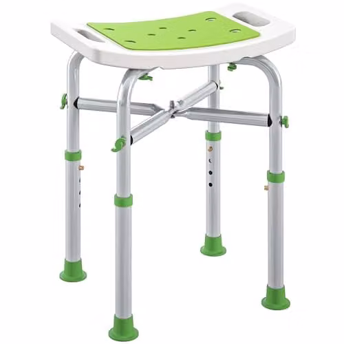 HOMCOM Adjustable Green Shower Stool with Non-Slip Drainage Seat for Seniors and Disabled – 1