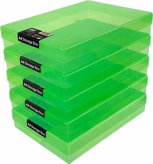 WestonBoxes Green Plastic Craft Storage Boxes with Lid for Art Supplies and Paper