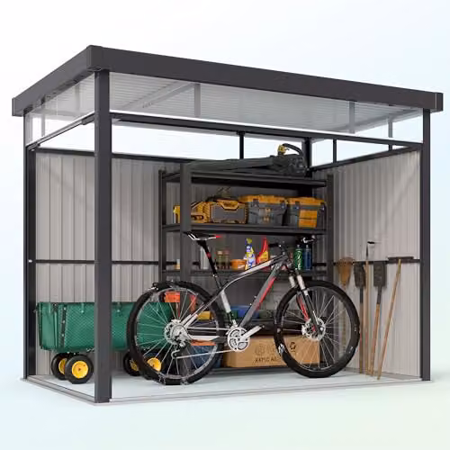Outsunny Grey Galvanised Steel Garden Shed with Single Door, Windows and Roof Vent, W/D/H: 162 x 259 x 201 cm – 8