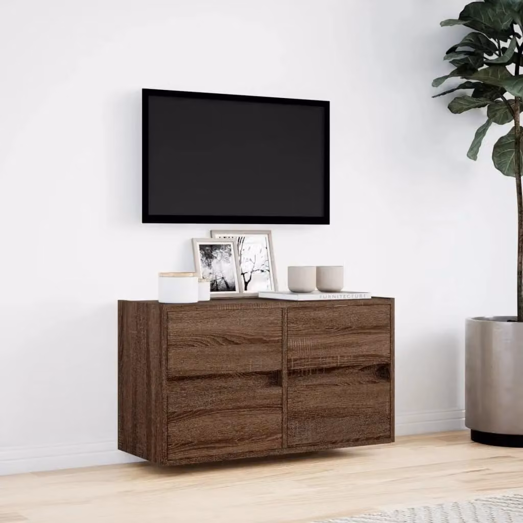 Berkfield Home Modern TV Wall Cabinet with LED Lights in Brown Oak, W/D/H: 80 x 31 x 45 cm – 3