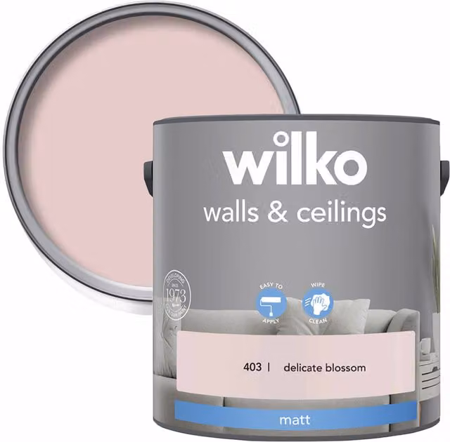 wilko Walls and Ceilings Matt Emulsion Paint, Delicate Blossom Pink, 2.5 l