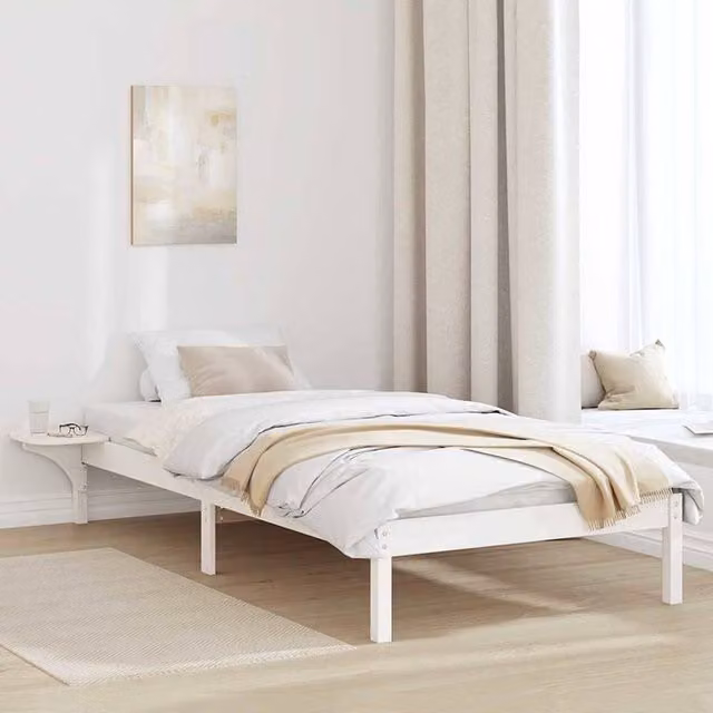 Berkfield Home White Solid Pine Wood Bed Frame W: 75 cm, L: 190 cm