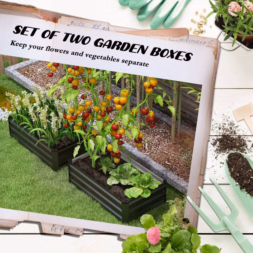 OUTSUNNY Galvanised Steel Raised Garden Bed for Flowers and Vegetables, Grey, W/D/H: 57 x 60 x 30 cm – 3