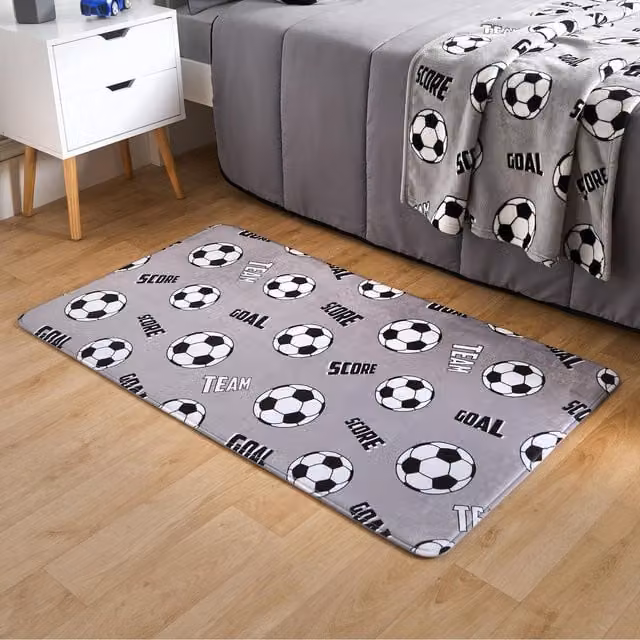 OHS Grey Football Soft Floor Rug for Childrens Bedrooms