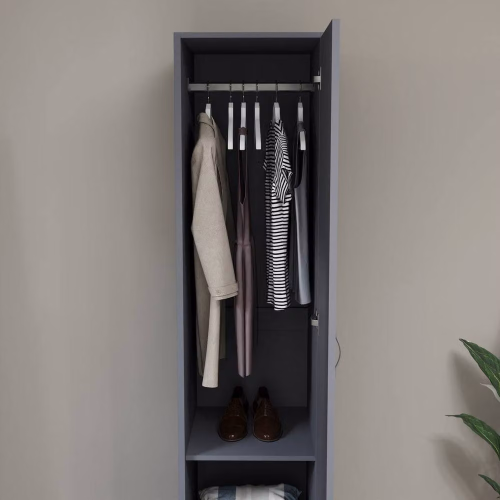 HD Designs Riano Modern 1 Door Grey Wardrobe with Internal Shelves and Hanging Rod – 4