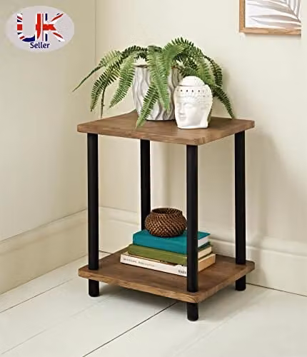 SPOT ON DEALZ Walnut 2 Tier Bedside Table with Black Metal Frame, W/D/H: 29 x 34 x 41 cm – 2
