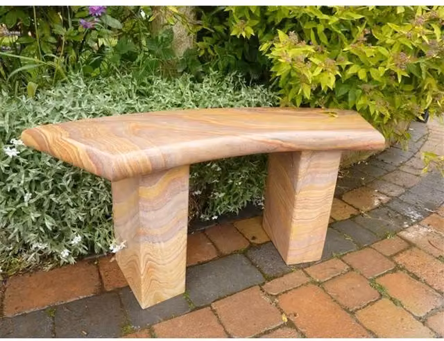 Buttercup Farm York Curved Rainbow Sandstone Garden Bench, Multicolour, H 44 x W 120 x D 30 cm – 1