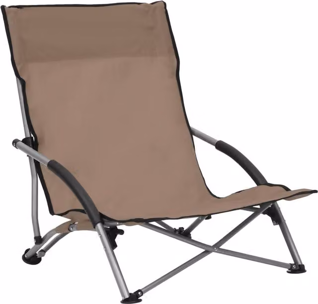 Berkfield Home Set of 2 Folding Beach Chairs in Beige Fabric with Steel Frame