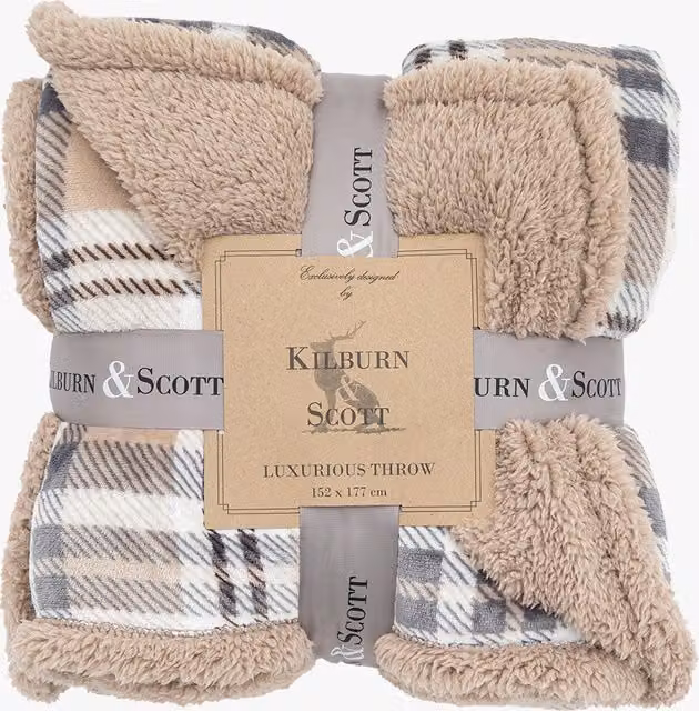 Terrys Checked Reversible Double Face Fleece Sherpa Throw in Grey, W/D/H: 152 x 177 cm – 2