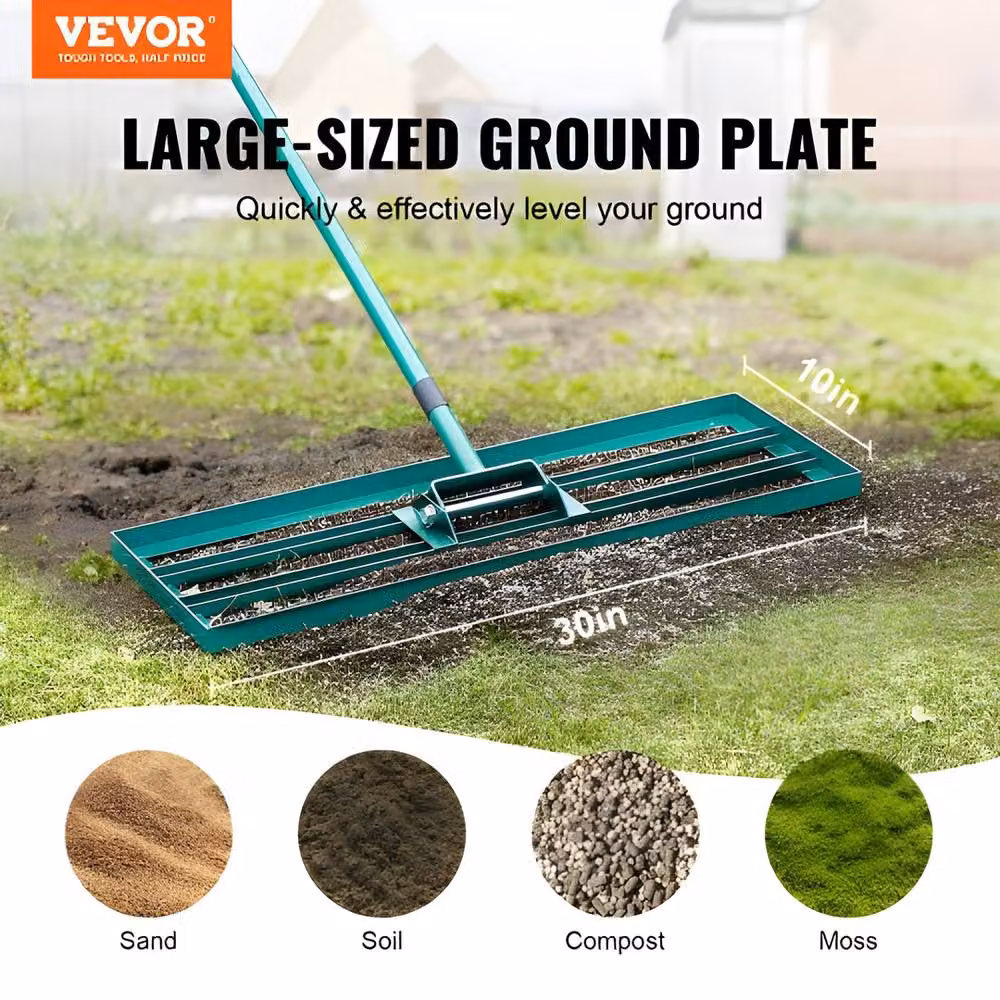 VEVOR Heavy-Duty Lawn Leveling Rake with Steel Extended Handle in Green – 3
