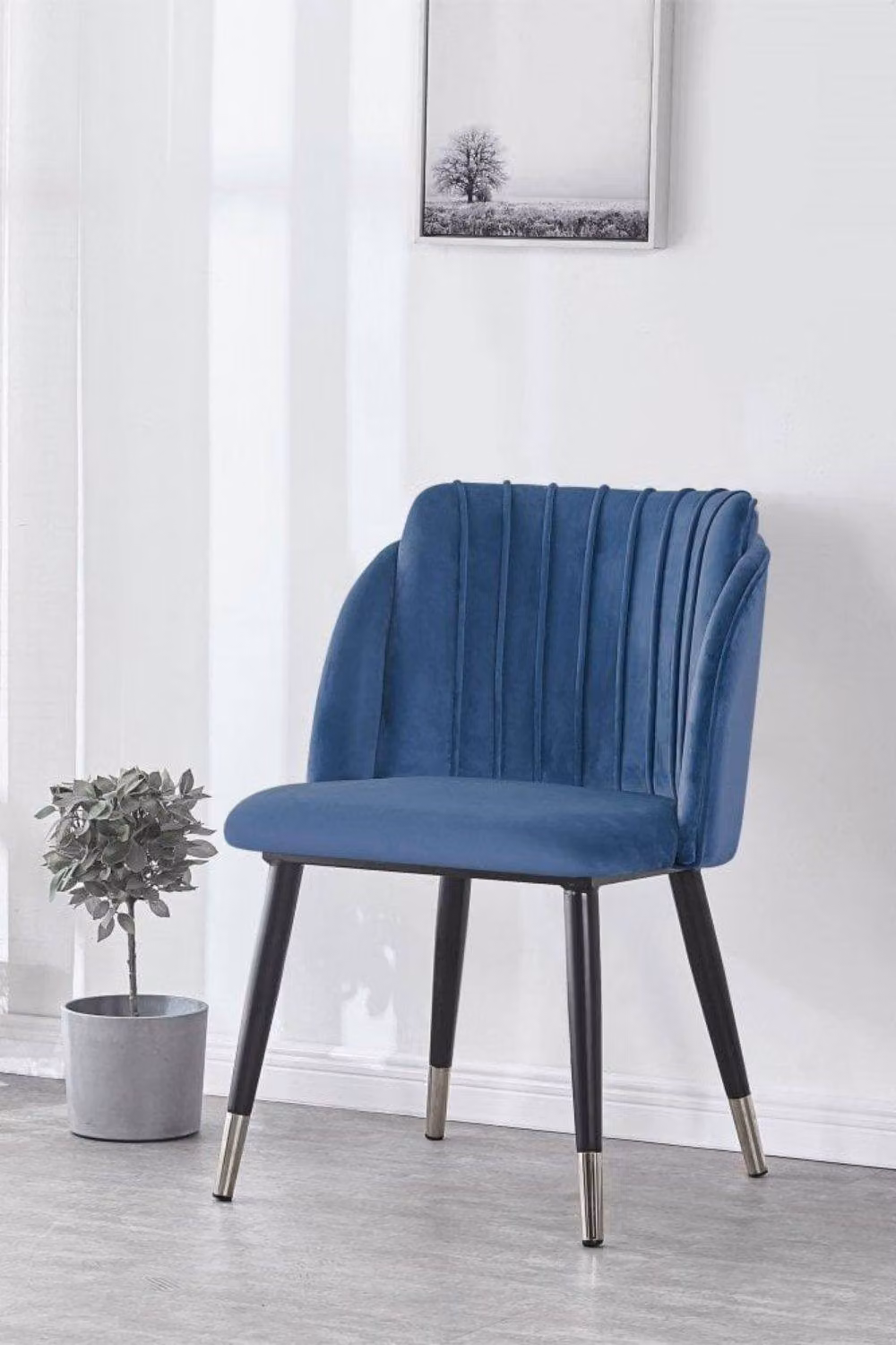 Life Interiors Milano Velvet Dining Chair with Ribbed Back Design in Blue – 2