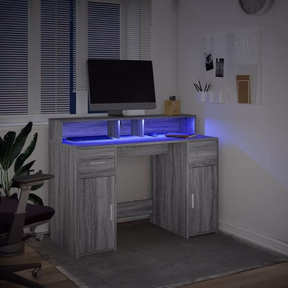 Berkfield Home Gaming Desk with LED Lights in Grey Sonoma, W/D/H: 120 x 55 x 91 cm – 4