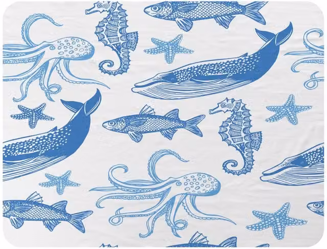 Benjamin Tate Design Sealife Fleece Blanket in Blue and Beige, W/D/H: 120 x 150 cm – 2