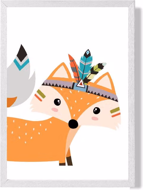 ARTZE Peeking Orange Fox Tribal Animal Framed Print with White Frame