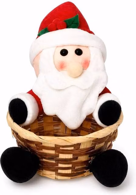 Quipulse Red Christmas-Themed Round Rattan Decorative Tabletop Basket – 1