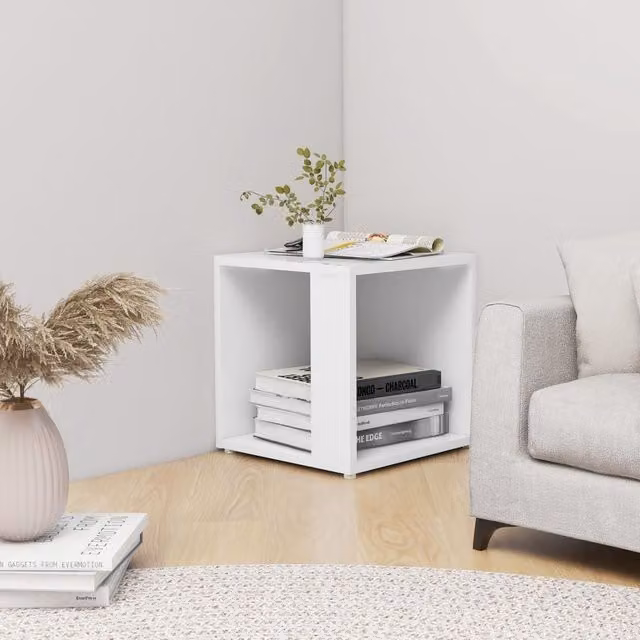 Berkfield Home White Square Side Table in Engineered Wood, W/D/H: 33 x 33 x 34.5 cm